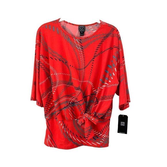 NEW Clara Sun Woo slinky dolman‎ sleeve printed front tie blouse top Size XS - Picture 1 of 6